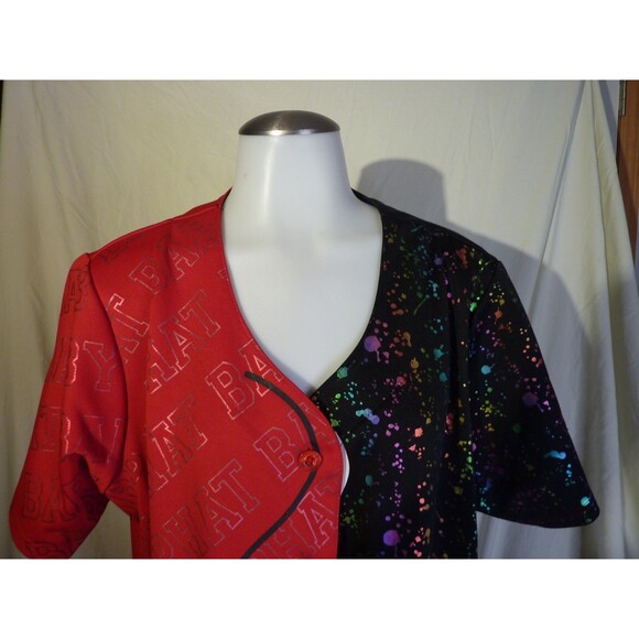 Baby Phat Shirt Women 3XL Red Black-Baseball Jerzy Split-Mix Splatter-CAT - Picture 2 of 4